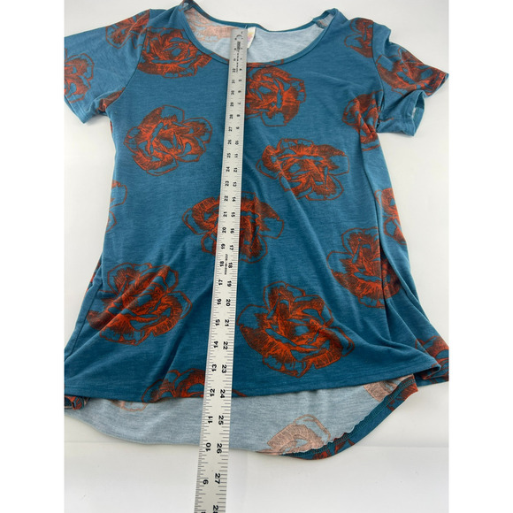Lularoe Randy Shirt Womens Size Large Blue Orange Floral Short Sleeve Pullover - Picture 6 of 7
